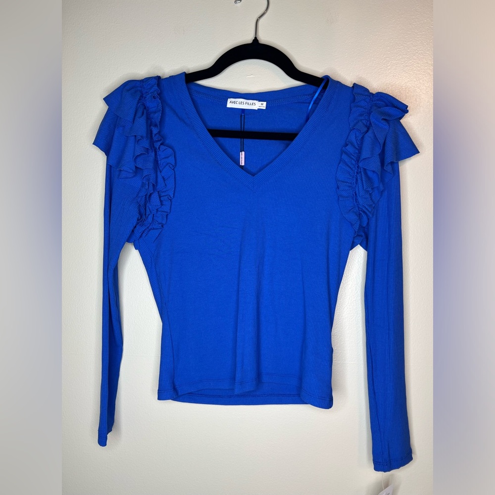 AVEC LES FILLES | RIB KNIT RUFFLE TOP - Picture 2 of 11